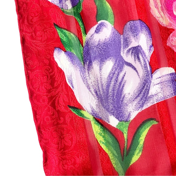 vintage Oscar de la Renta red floral print silk scarf - Picture 7 of 11
